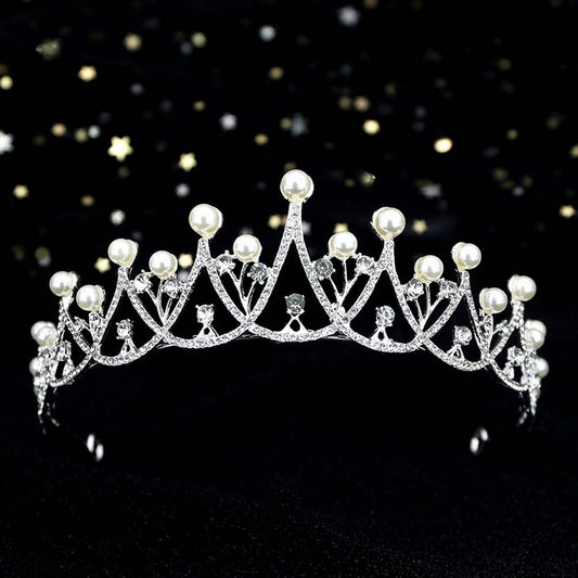 DIAMOND PEARL BRIDAL WEDDING CRYSTAL TIARA
