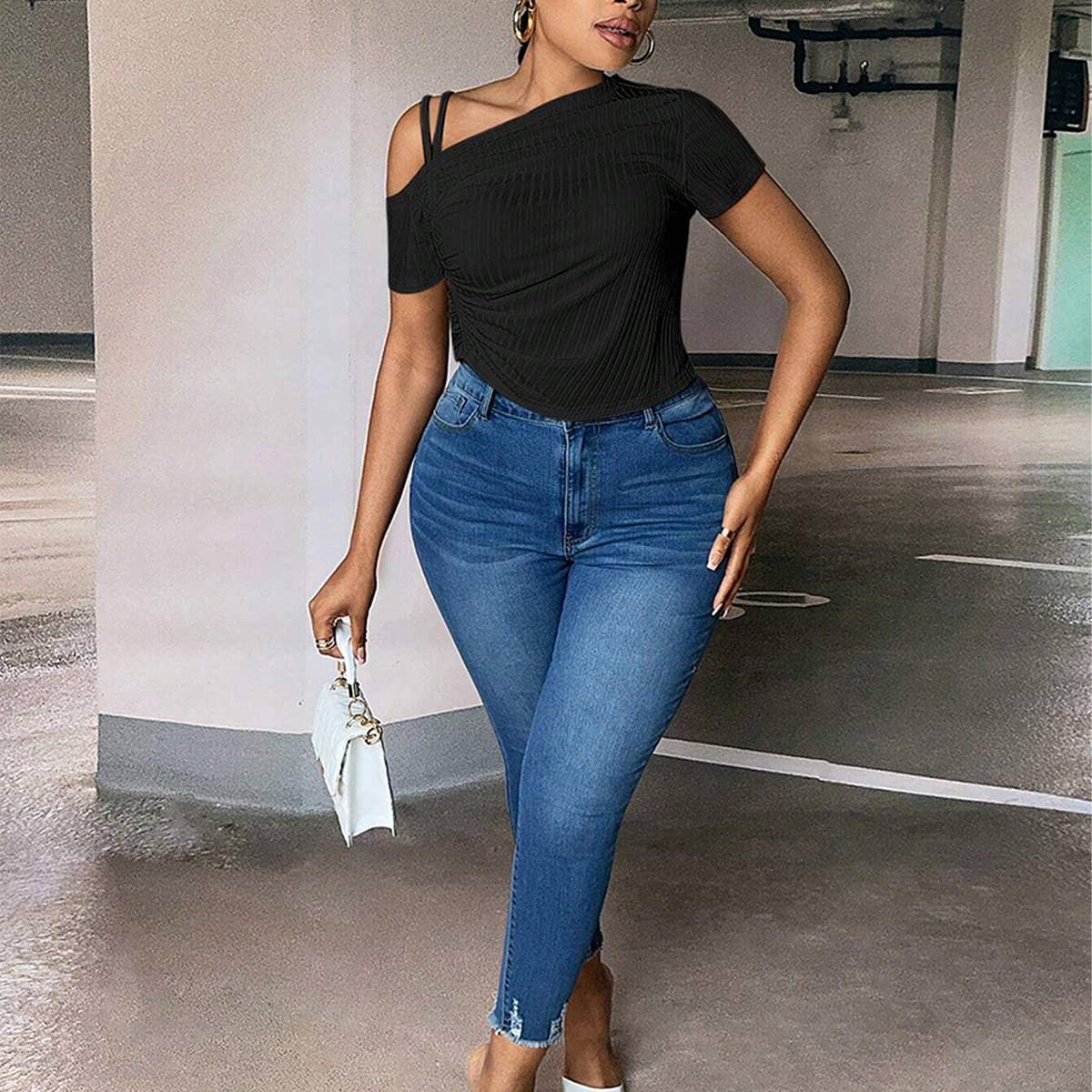 Asymmetrical One Shoulder Slim Fit Summer Top_CWTHT0272