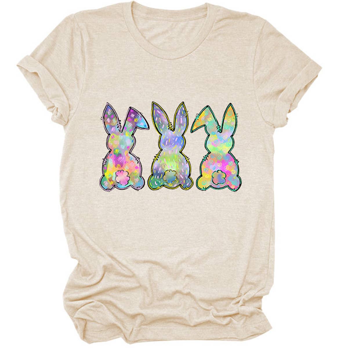 EASTER THREE BUNNIES PRINTED CREWNECK T SHIRT_CWTTS0858