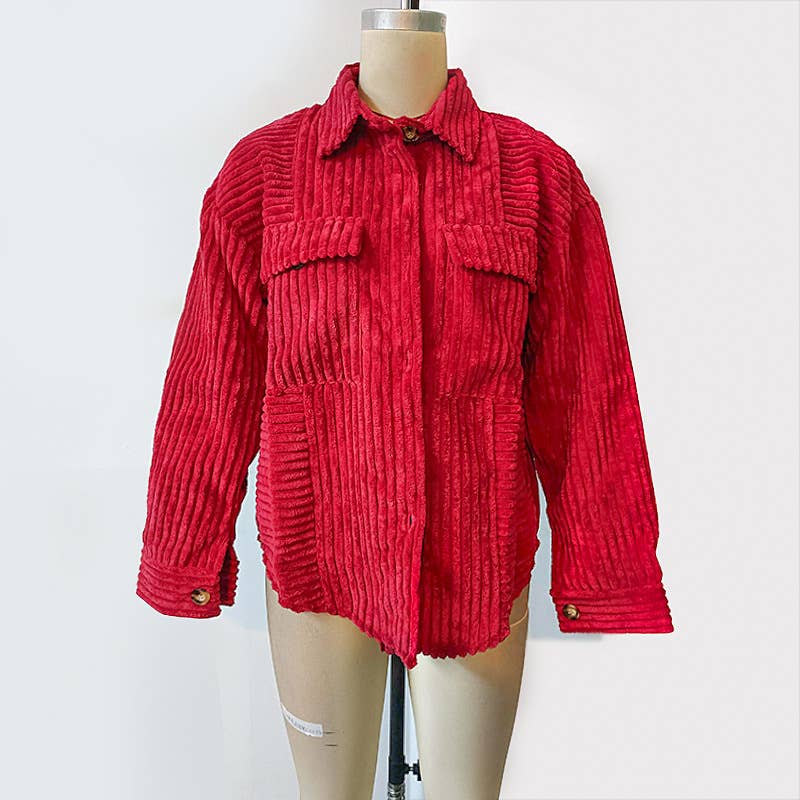 STYLISH LAPEL POCKET LONG-SLEEVED WOOLEN JACKET