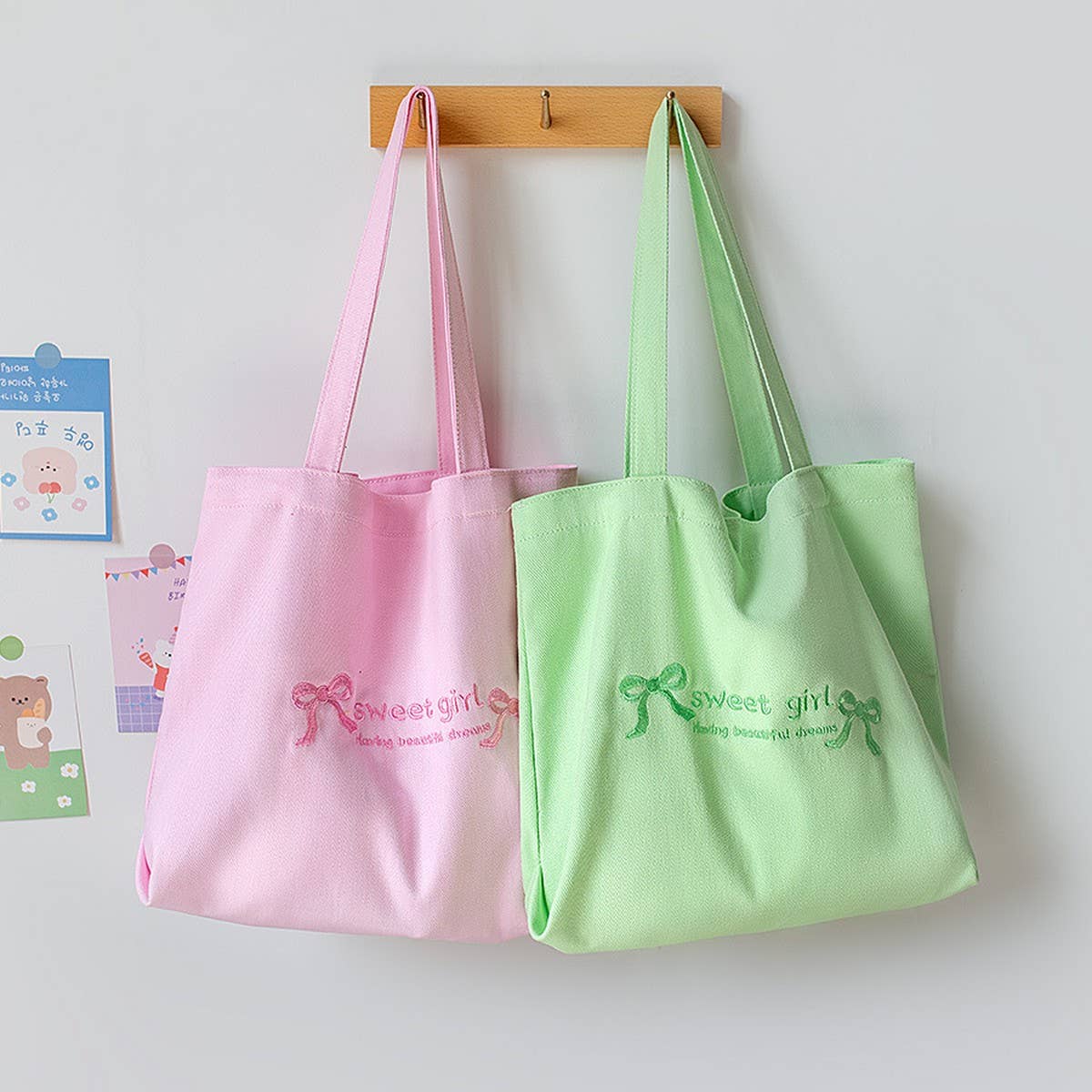Macaron Color Embroidered Canvas Tote for Students_CWAB5627