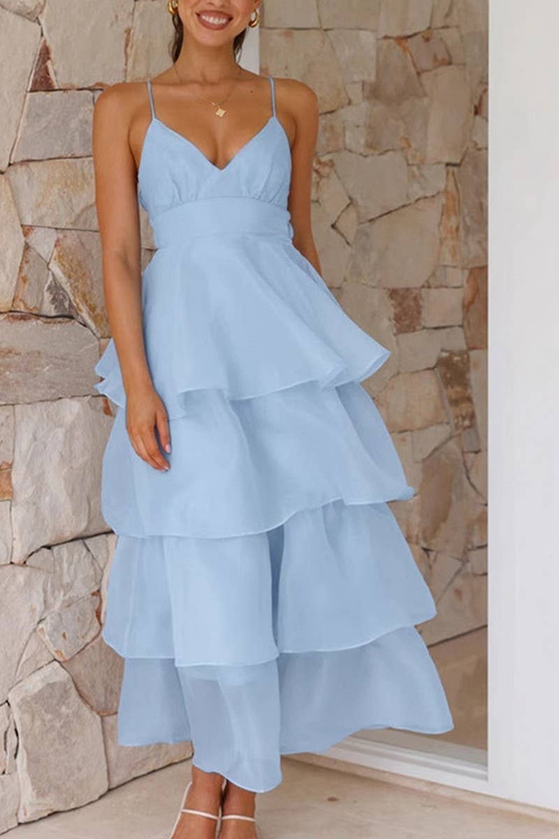 CWDHL1070_BACKLESS SUSPENDER PLEATED DRESS SLIM FIT DRESS