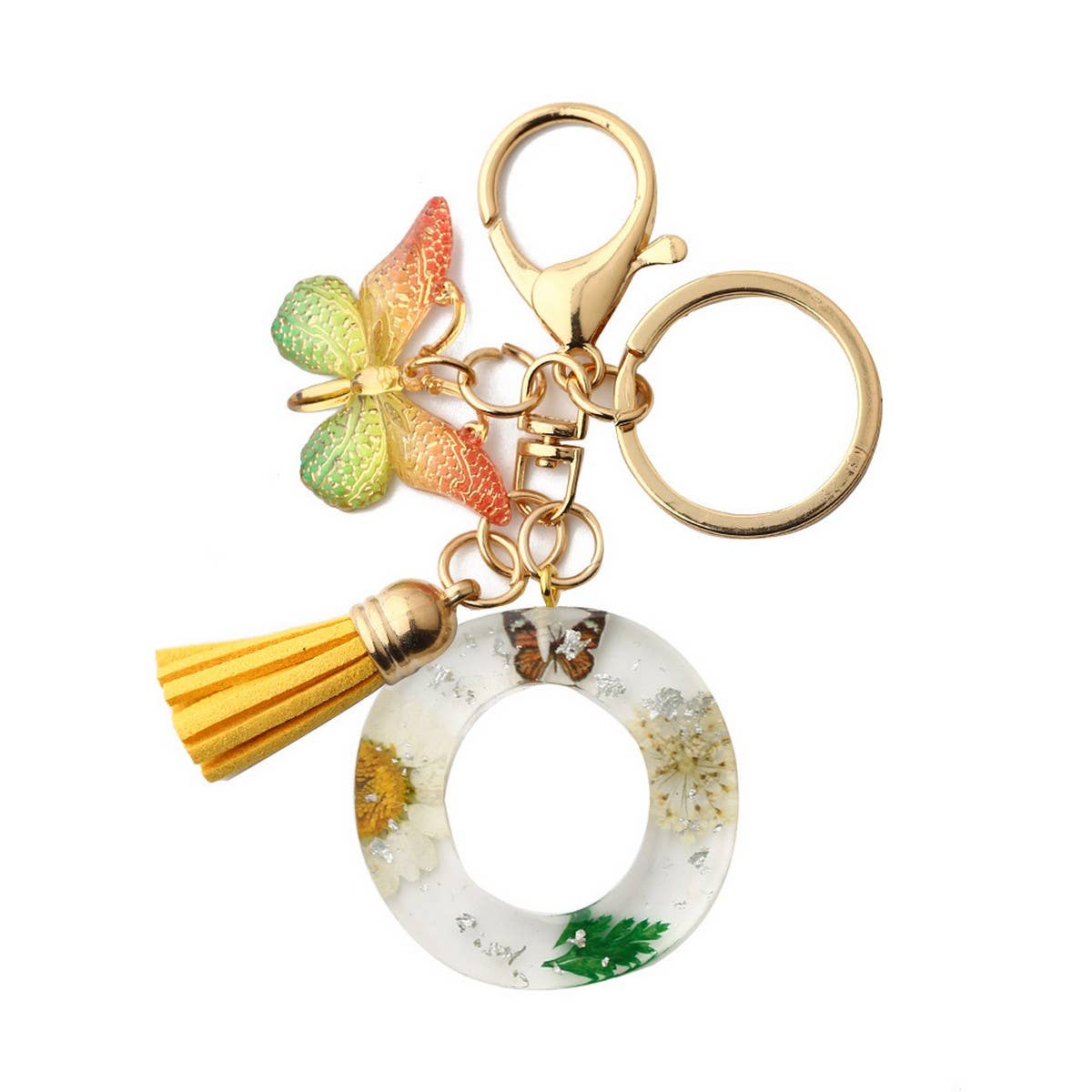 Flower Letter Keychain with Yellow Butterfly Charm_CWAB5090
