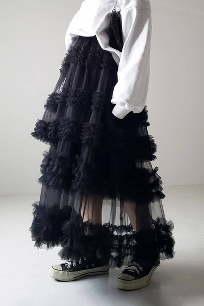 CWBLS00713_SPRING SUMMER LAYERED MESH A-LINE SKIRT