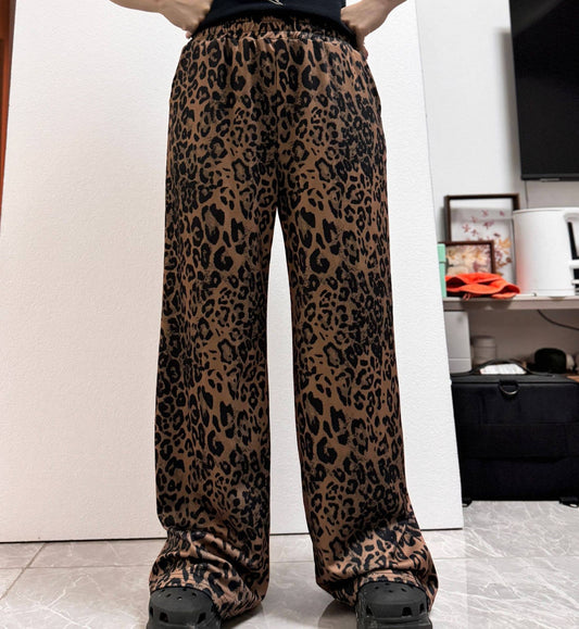 Leopard print sports casual leg straight pants