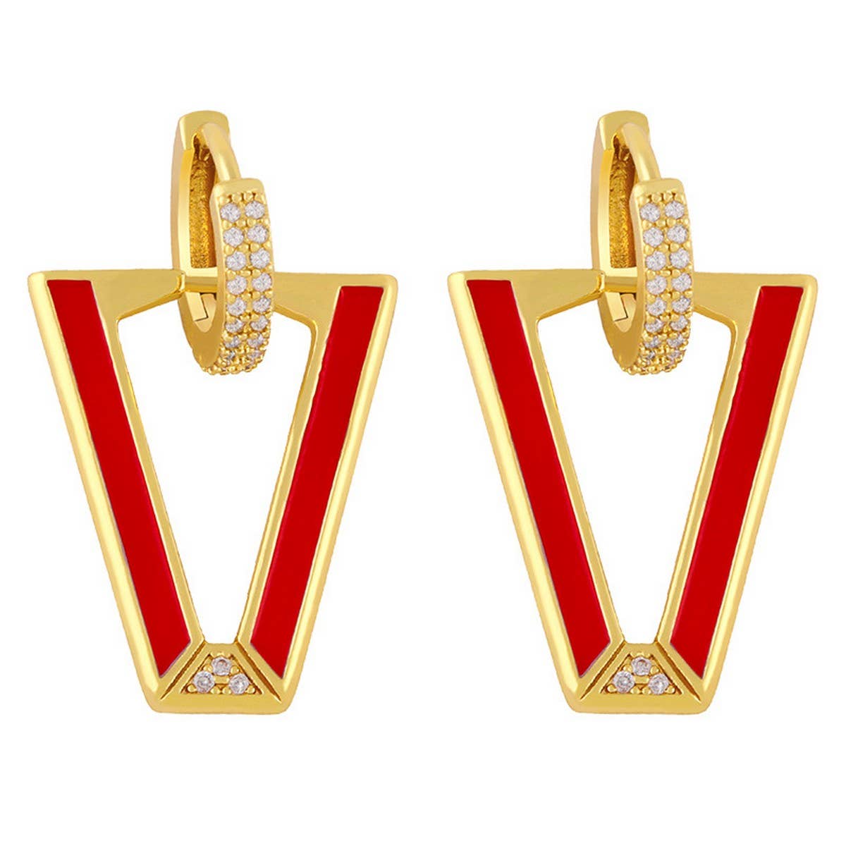 COLORFUL ZIRCON INVERTED TRIANGLE V SHAPED EARRING