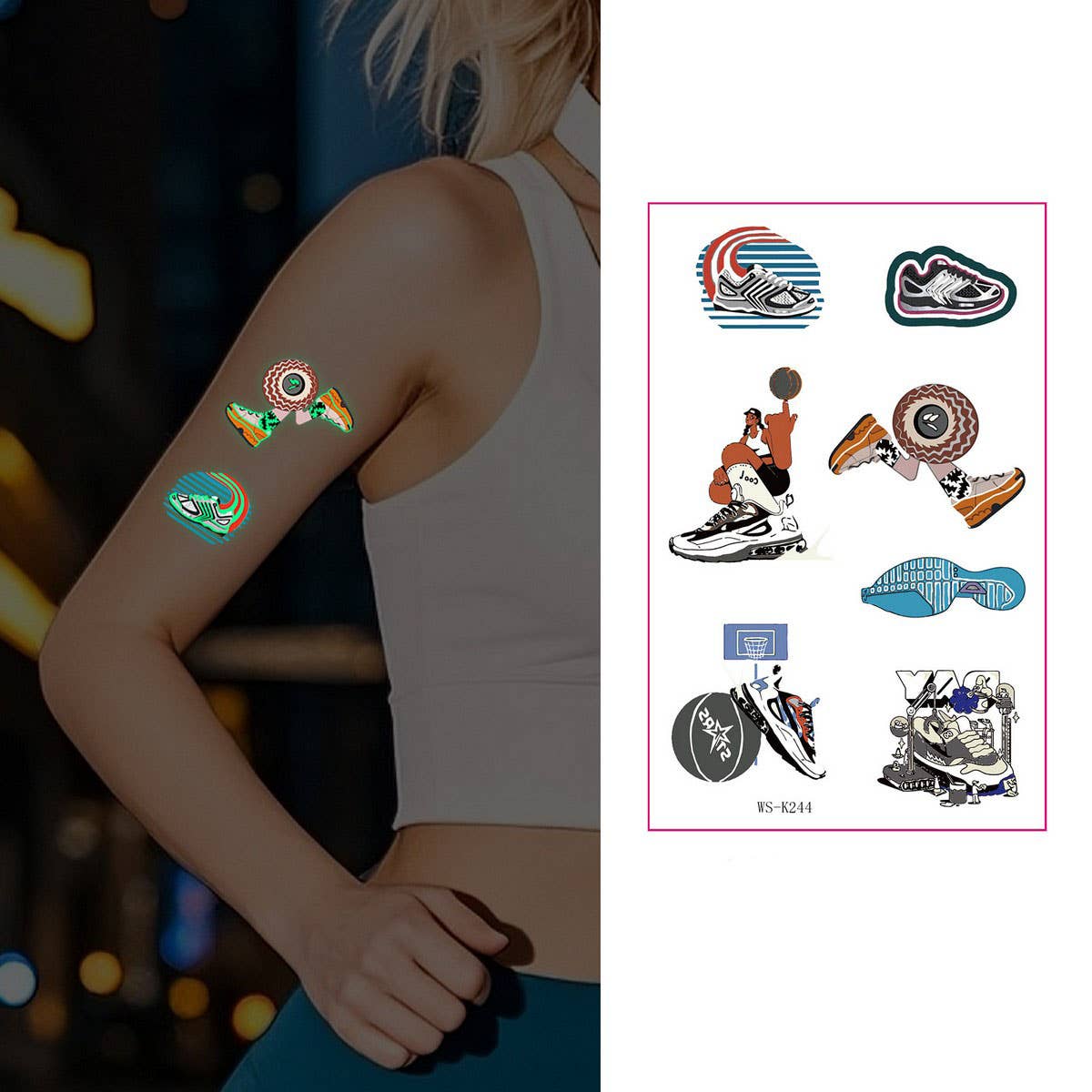 Glow in the Dark Sport Tattoos ? Sweatproof Set