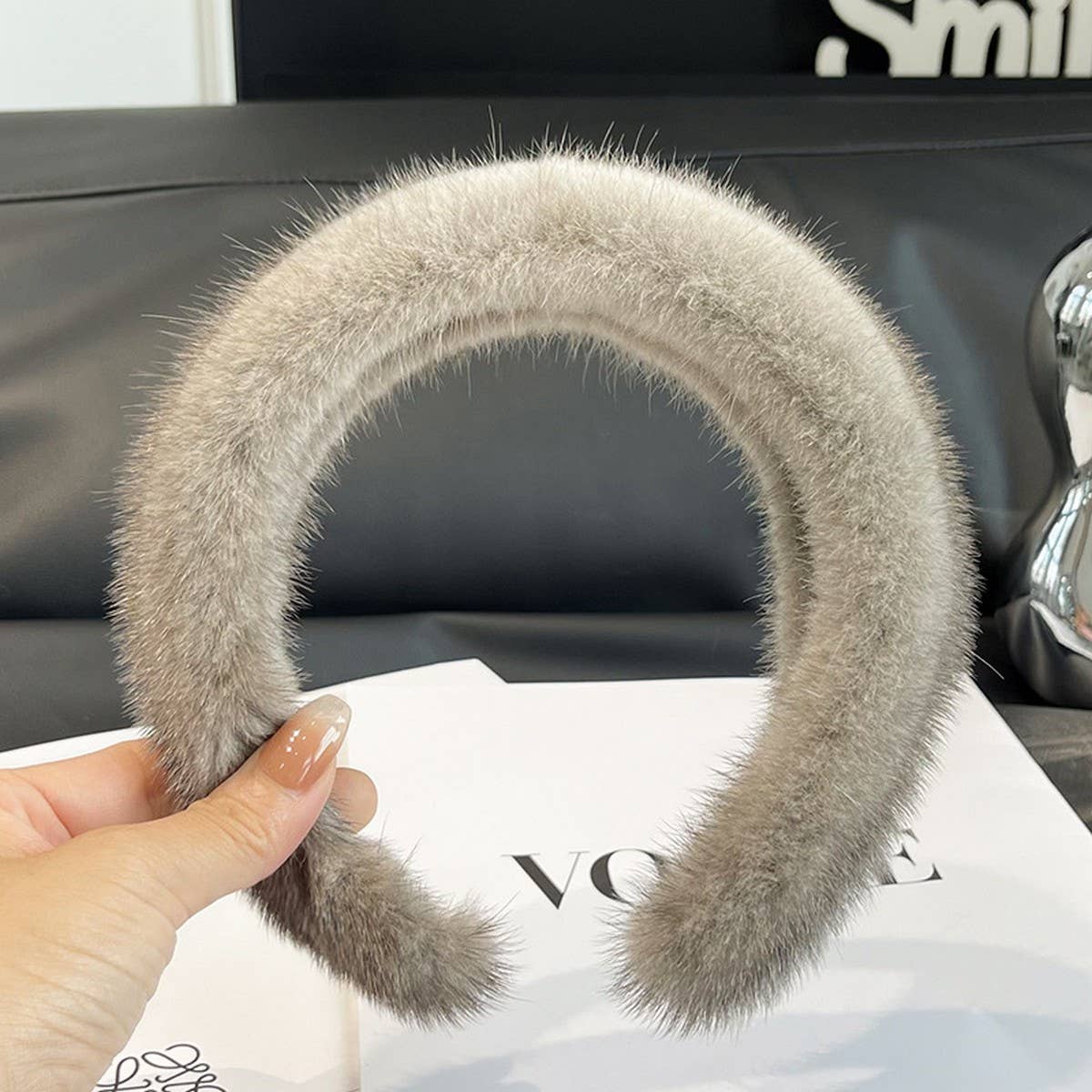 SOLID COLOR MINK HAIR HEADBAND CUTE PLUSH HEADBAND_CWAHA3304