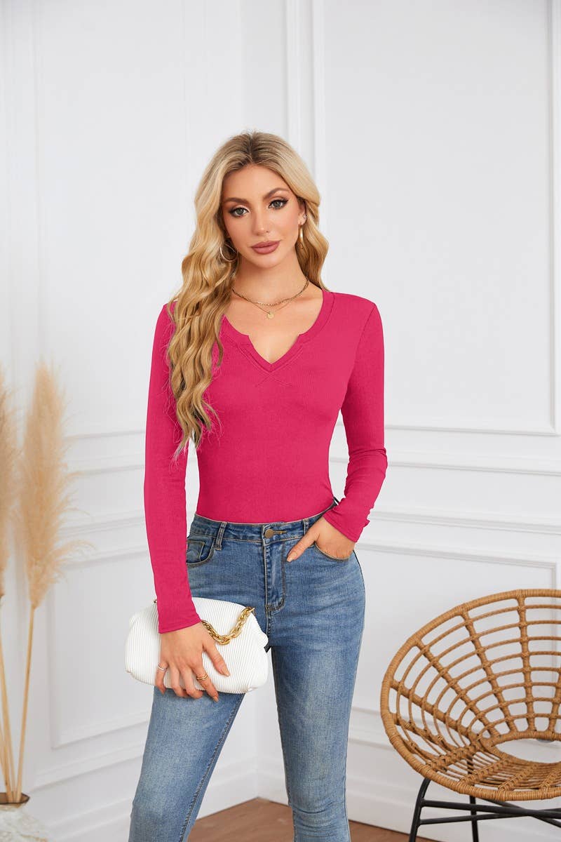 Long sleeve jumper with deep U neck and cross neckline