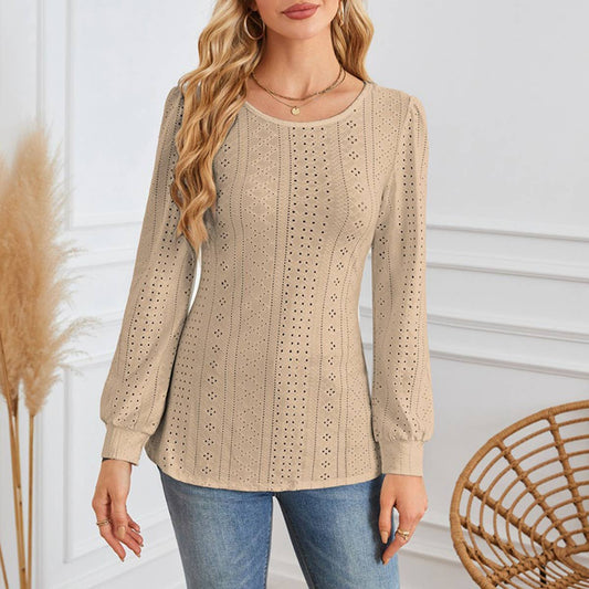 ROUND NECK T-SHIRT WITH HOLES AND PUFFY SLEEVES