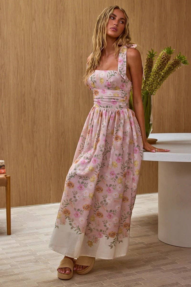 CWDHL0935_SWEET FLORAL COLORBLOCK FRENCH DRESS