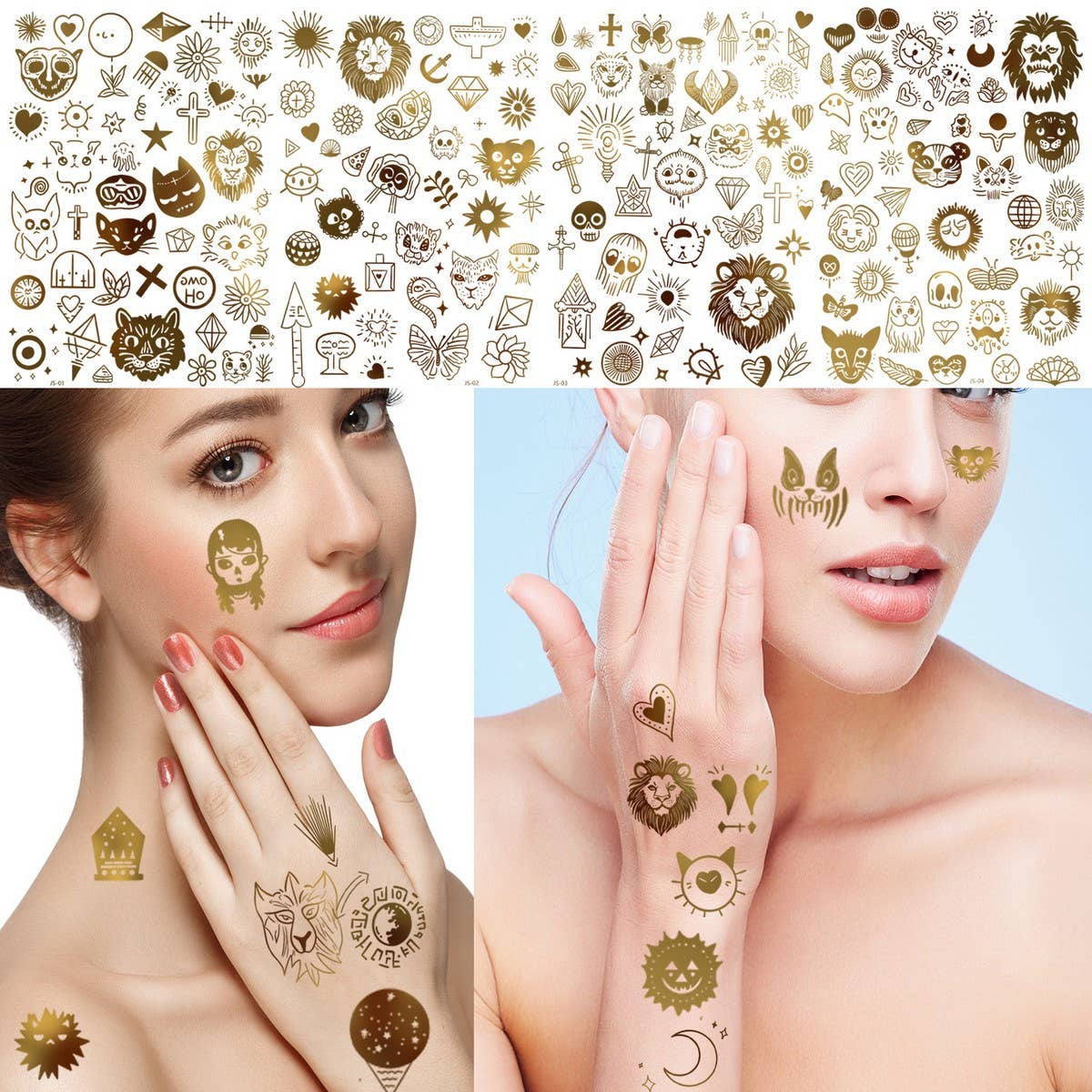 Metallic Boho Moon Tattoos ? Gold Foil Stickers