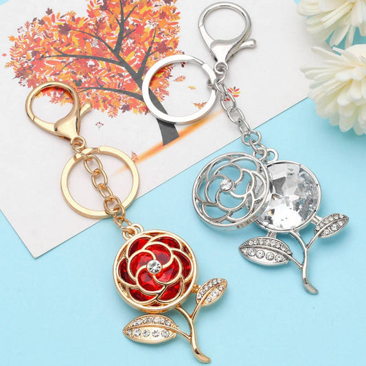 ROSE KEYCHAIN SPARKLING FLOWER KEYRING