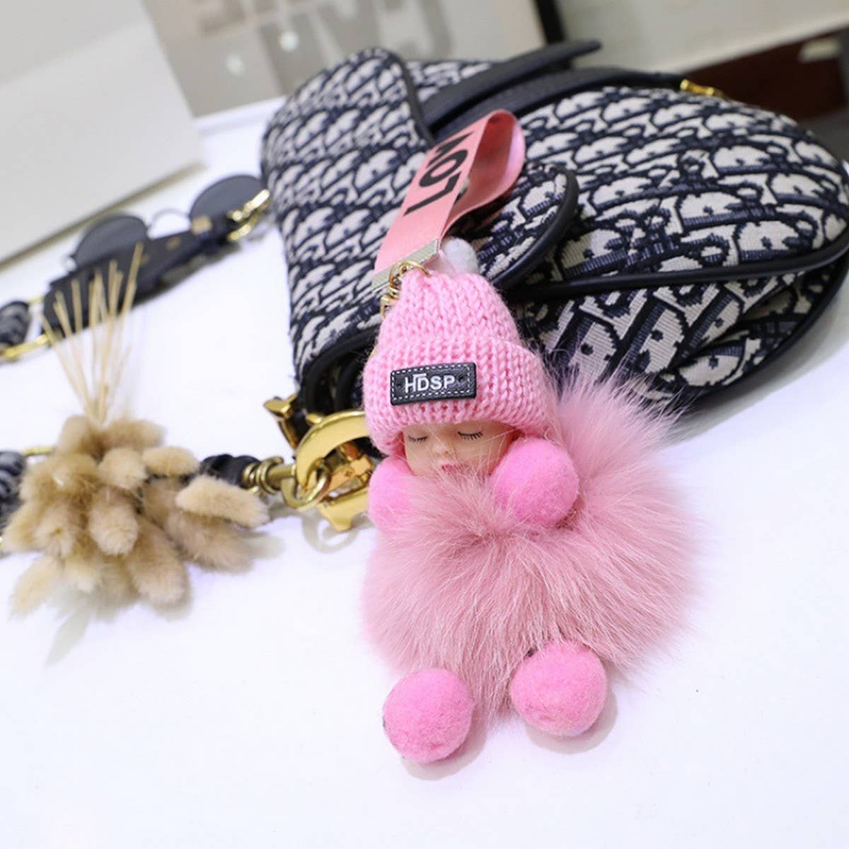 FURRY BALL PENDANT SLEEPING DOLL PENDANT KEYCHAIN