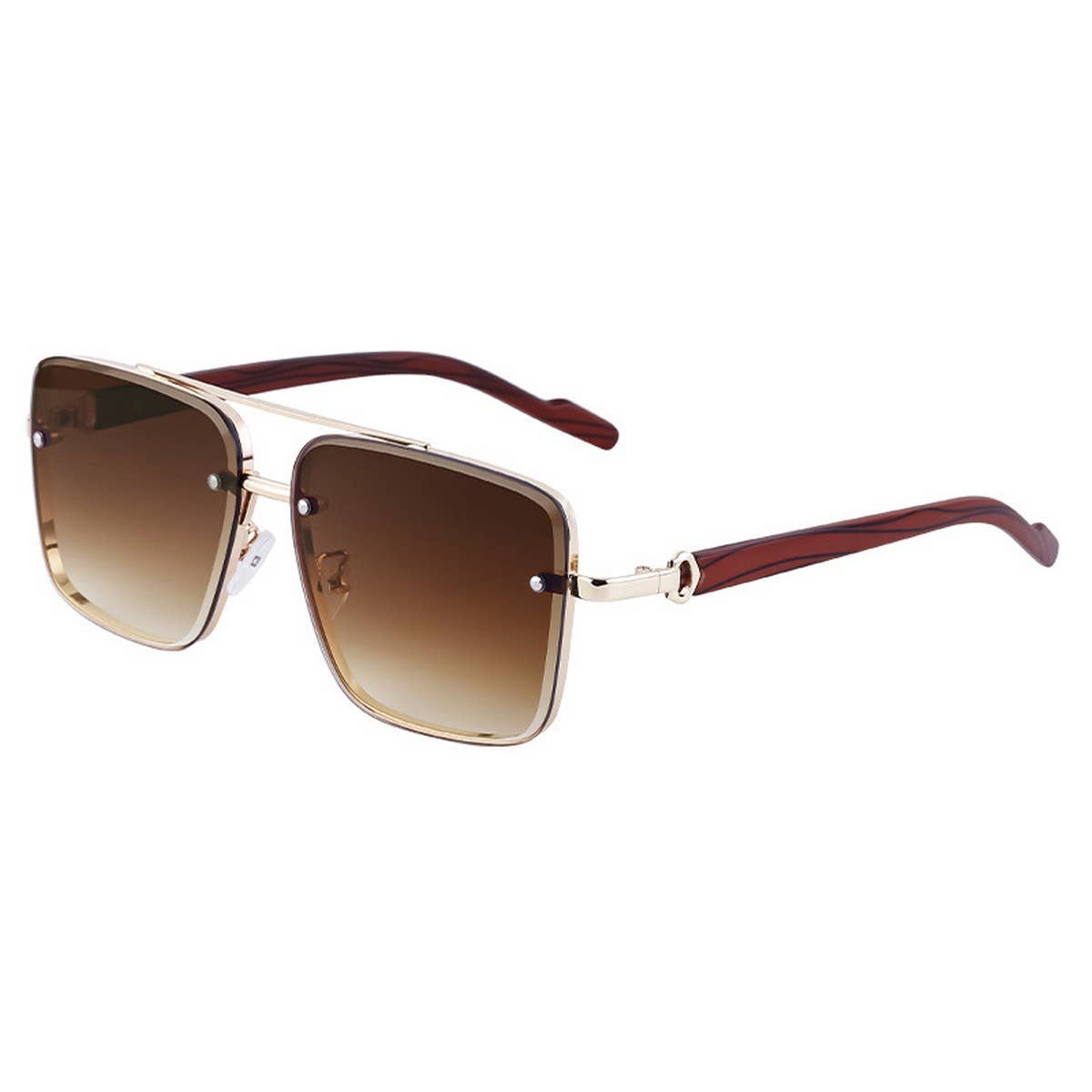 SQUARE FRAME FAUX WOOD GRAIN TEMPLE SUNGLASSES_CWASG0562