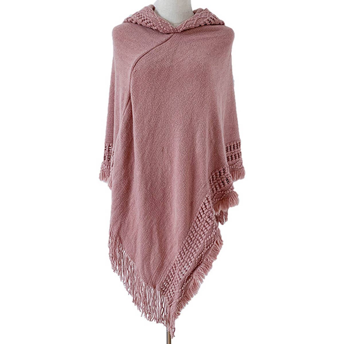 WOMEN SOFT PULLOVER PONCHO SWEATER CAPE WITH HOOD