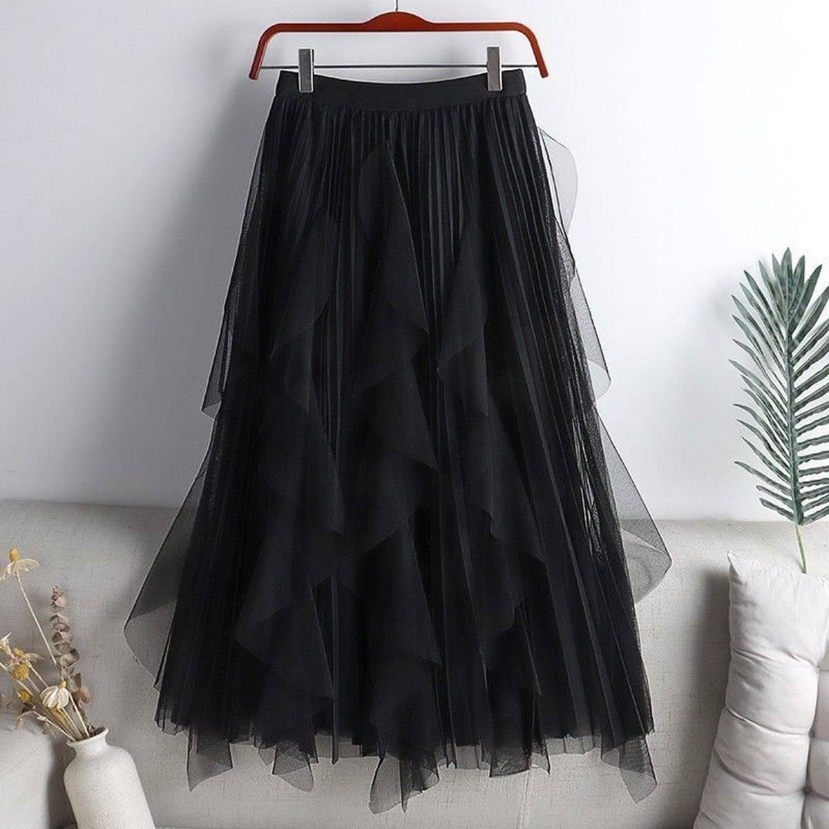 TULLE SKIRT MID-LENGTH HIGH WAIST PLEATED SKIRT