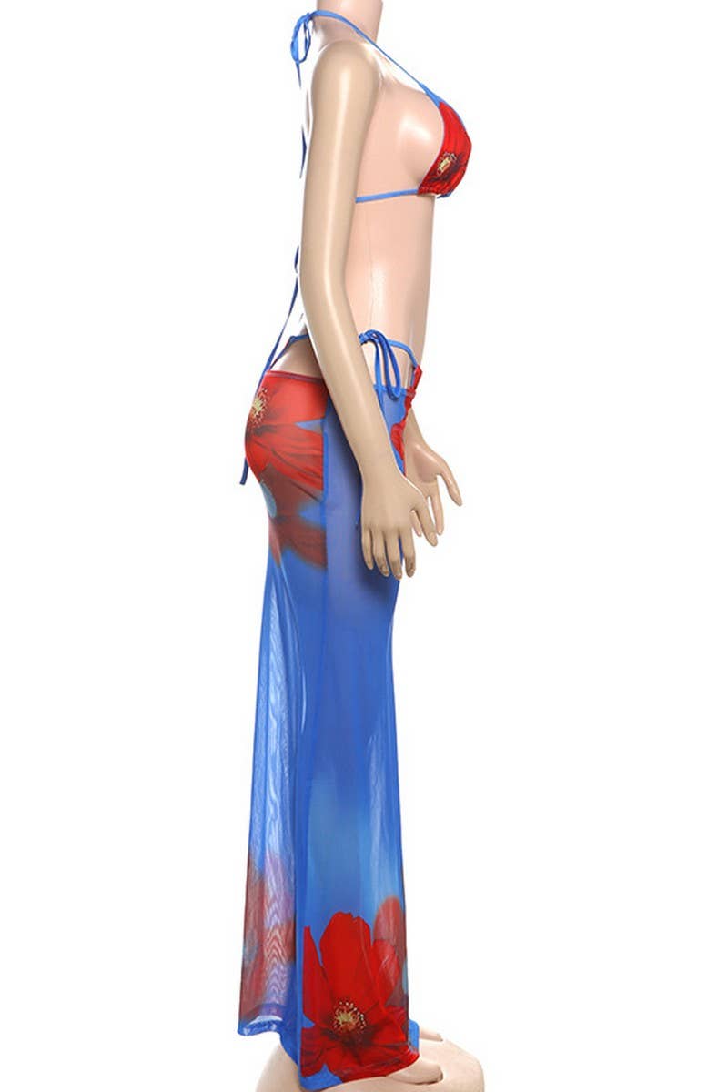 CWSS1279_SEXY HOT GIRL BIKINI HALTERNECK PRINT THREE PIECE