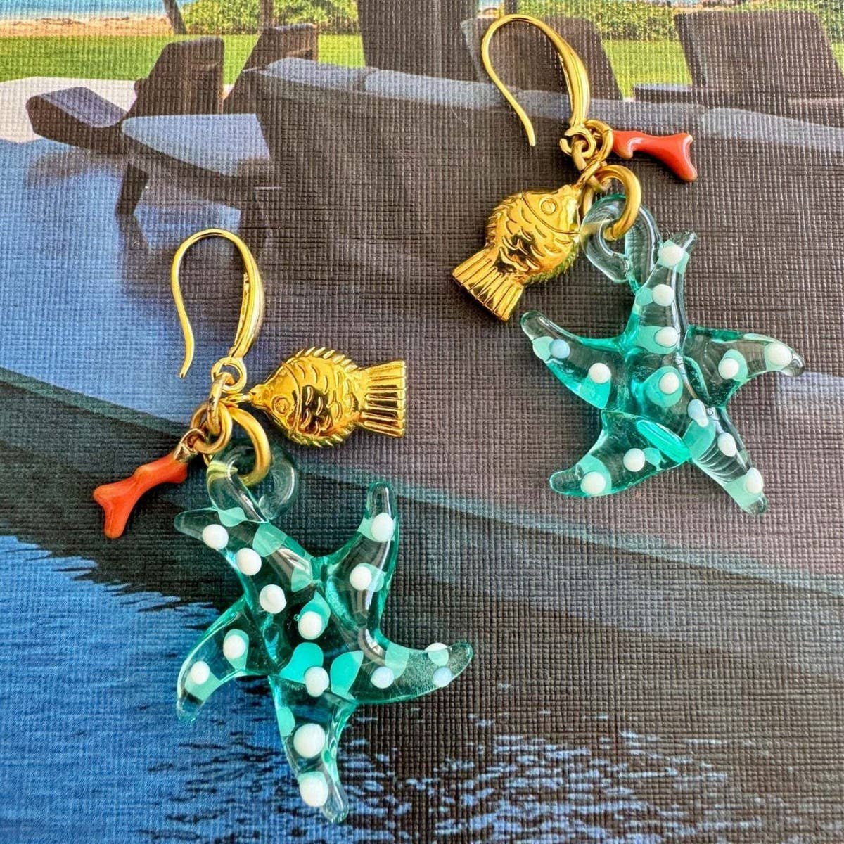 Ocean Series Starfish Fish Seahorse Coral Earrings_CWAJE4996