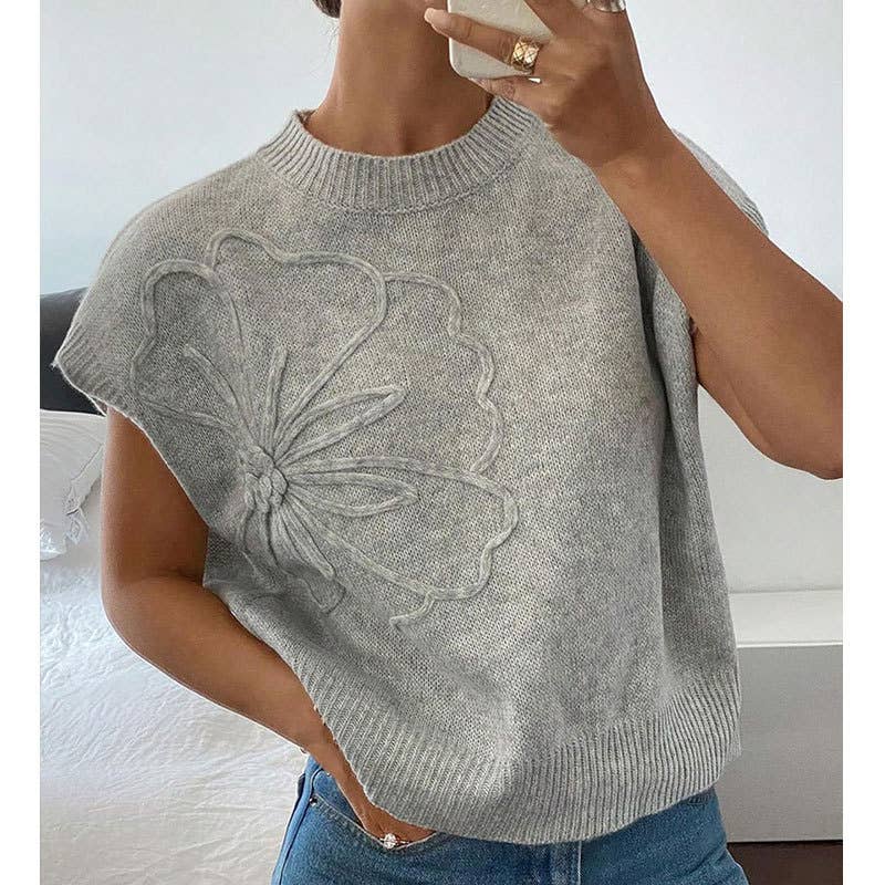 Solid-color embroidered knitted waistcoat