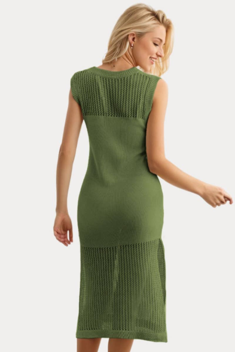 CWDSD3916_KNITTED HOLLOWED-OUT SEE-THROUGH SLEEVELESS DRESS