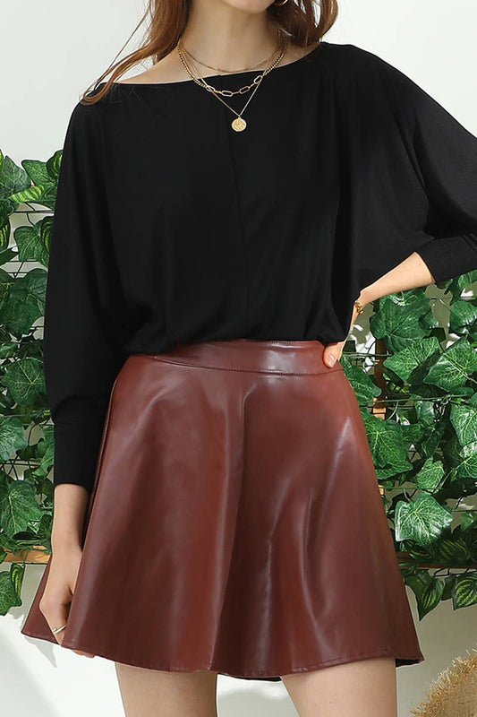 CWBSS086_FAUX LEATHER WITH BACK ZIPPER CIRCLE SKIRT
