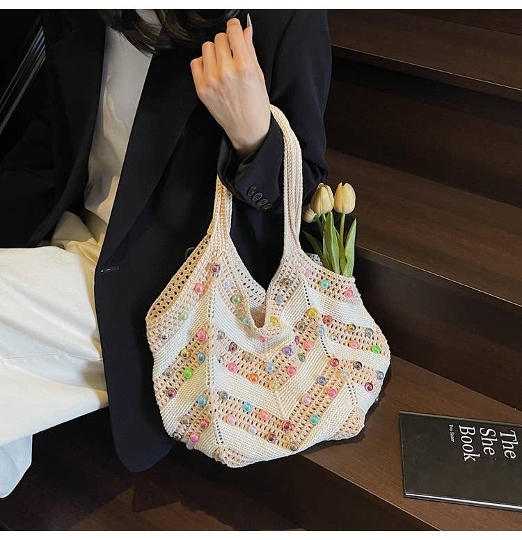 Pearl hollowed-out large-capacity underarm bag