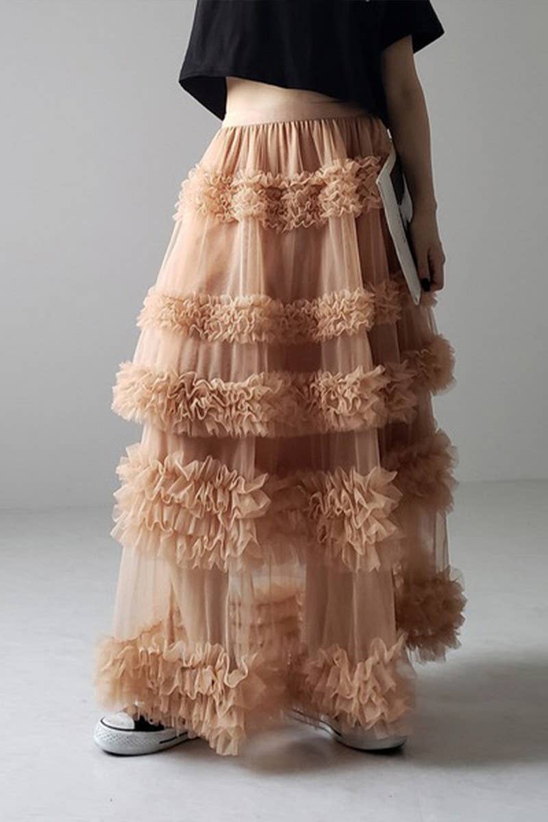 CWBLS00713_SPRING SUMMER LAYERED MESH A-LINE SKIRT