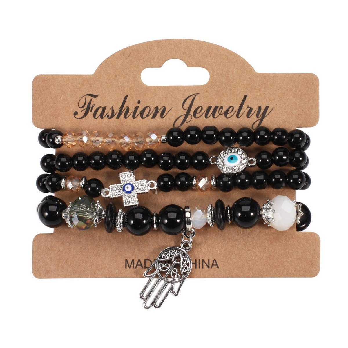 CWMM10447_BOHO HAND EYE CROSS CHARM BEADED BRACELET