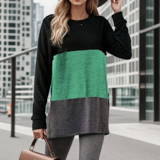 ROUND NECK CONTRAST COLOR PATCHWORK LOOSE T-SHIRT