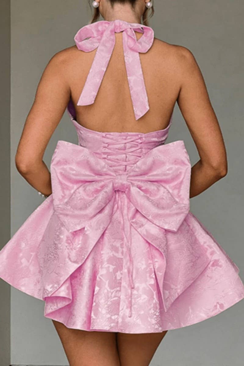 CWDHL0882_SUMMER ELEGANT HALTER NECK TIE EVENING DRESS