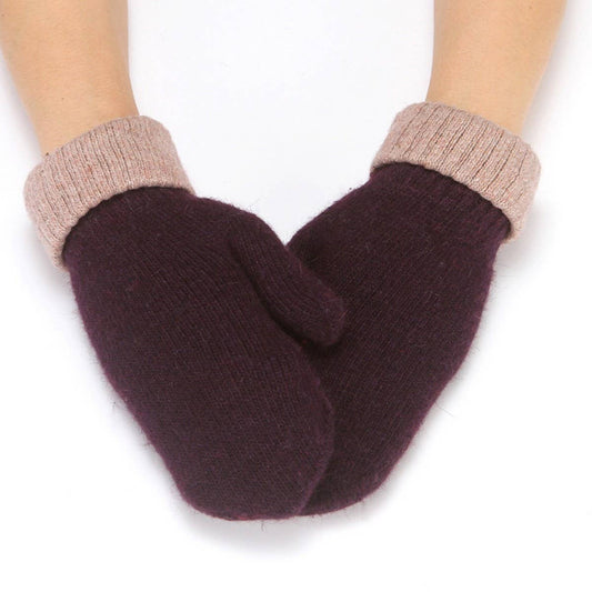 WOMEN'S TWO-TONE RABBIT FUR MITTEN KNITTED GLOVES_CWAG0259