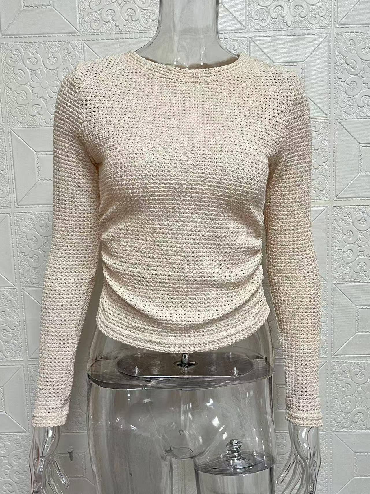 Hollow sexy slim long sleeve base T-shirt