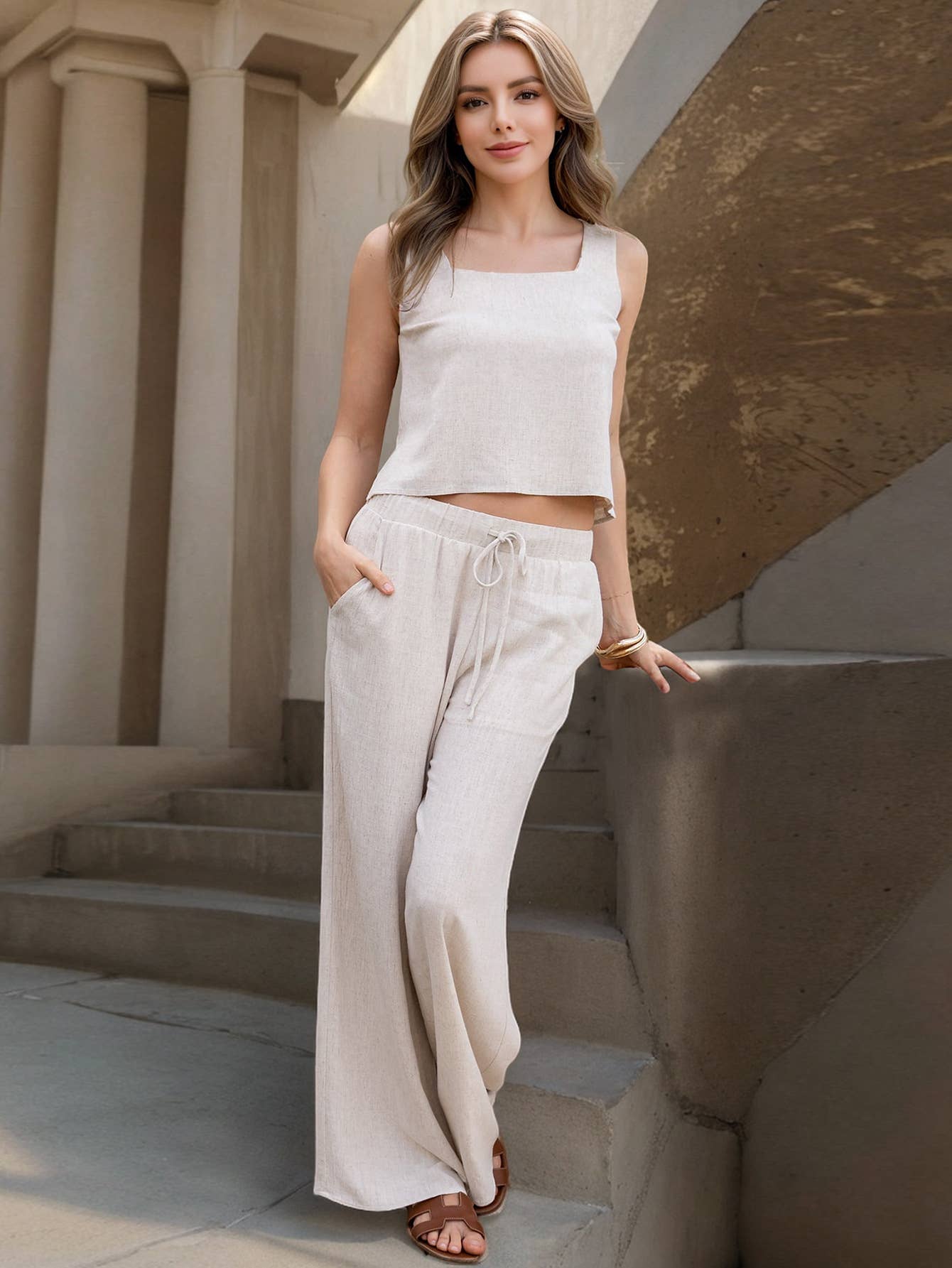 Fashion Casual Tank Top Straight Leg Pants Set