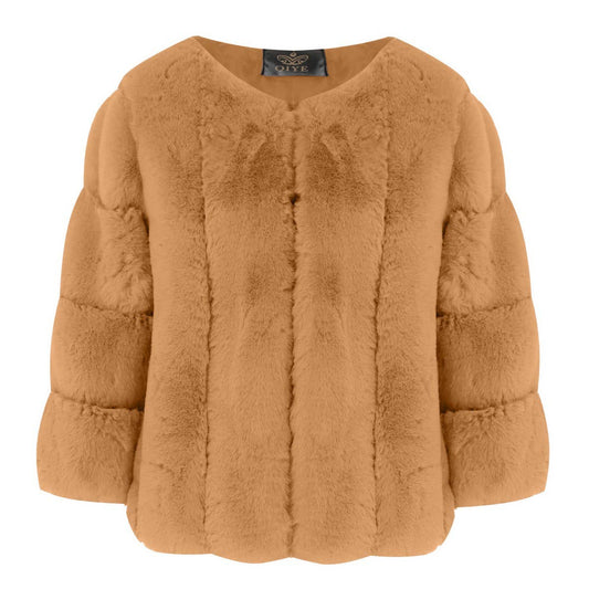 Fashion Faux Fur Round Collar Crop Coat Women_CWMM9065