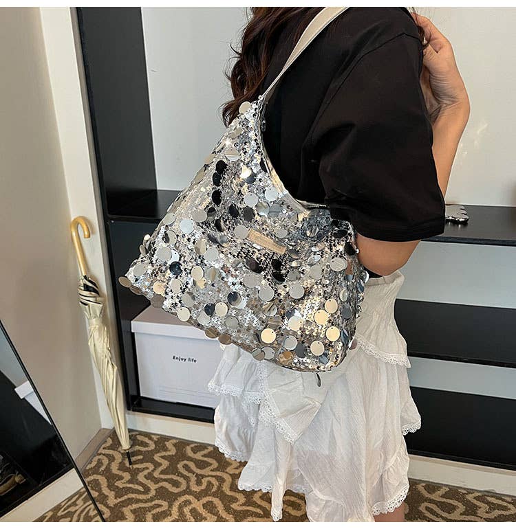 Fashionable sequined large-capacity handbag