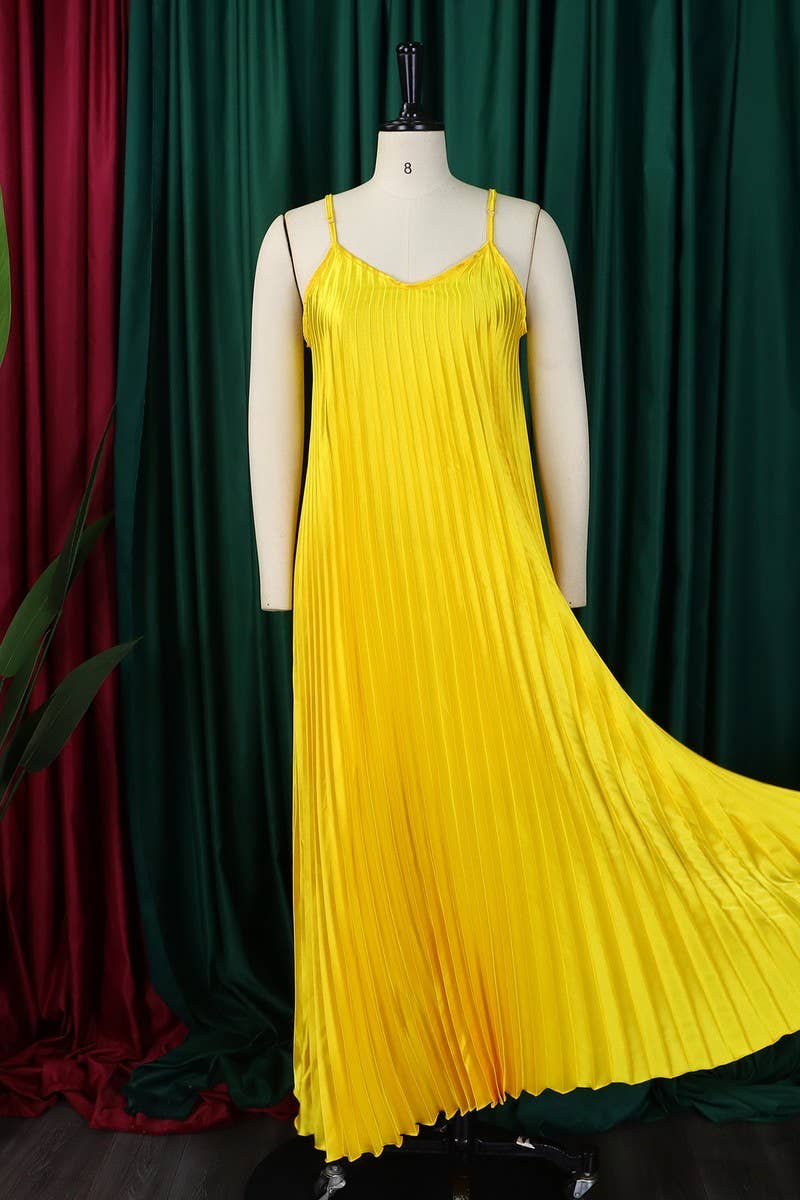 CWDMD1722_PLUS SIZE SLING PLEATED LONG DRESS