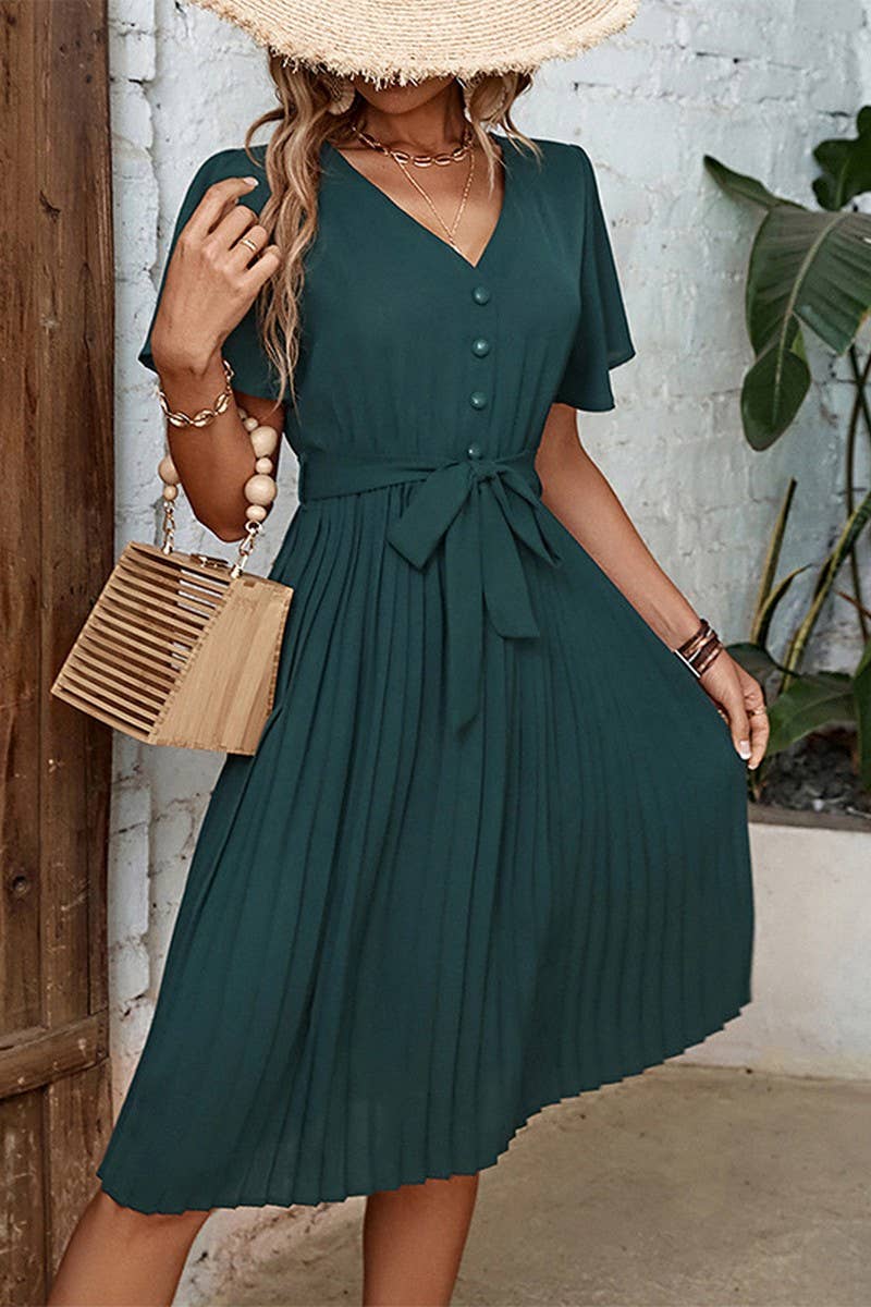 CWDMD4529_NEW STYLE ELEGANT PLEATED FRENCH RETRO DRESS