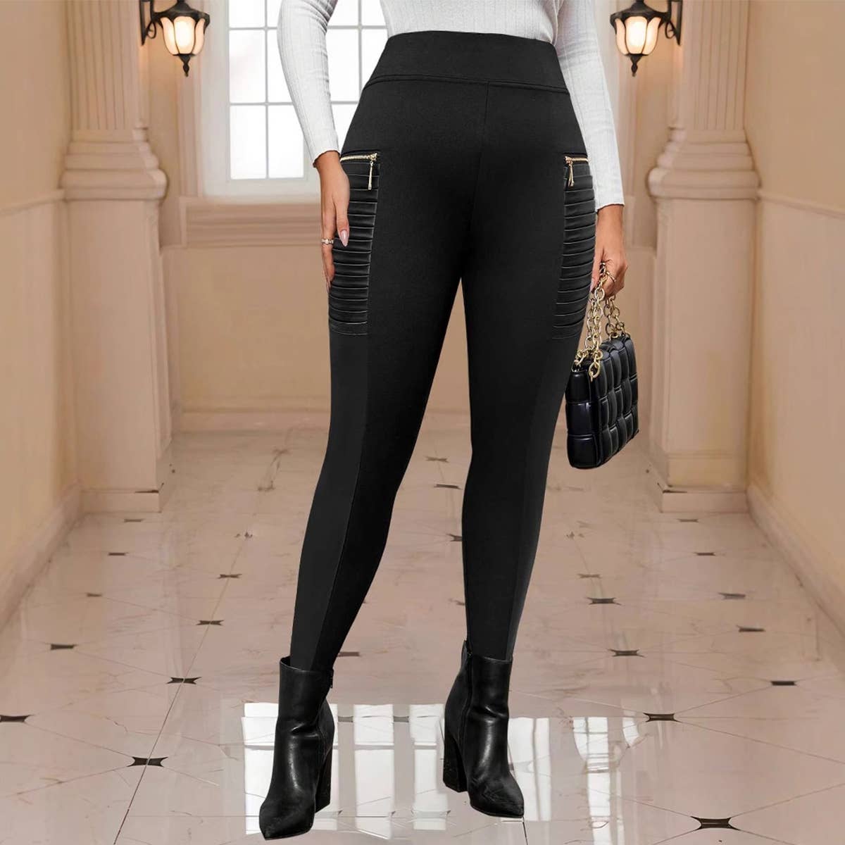 ZIPPER SPLICING ELASTIC SMALL LEGS PANTS