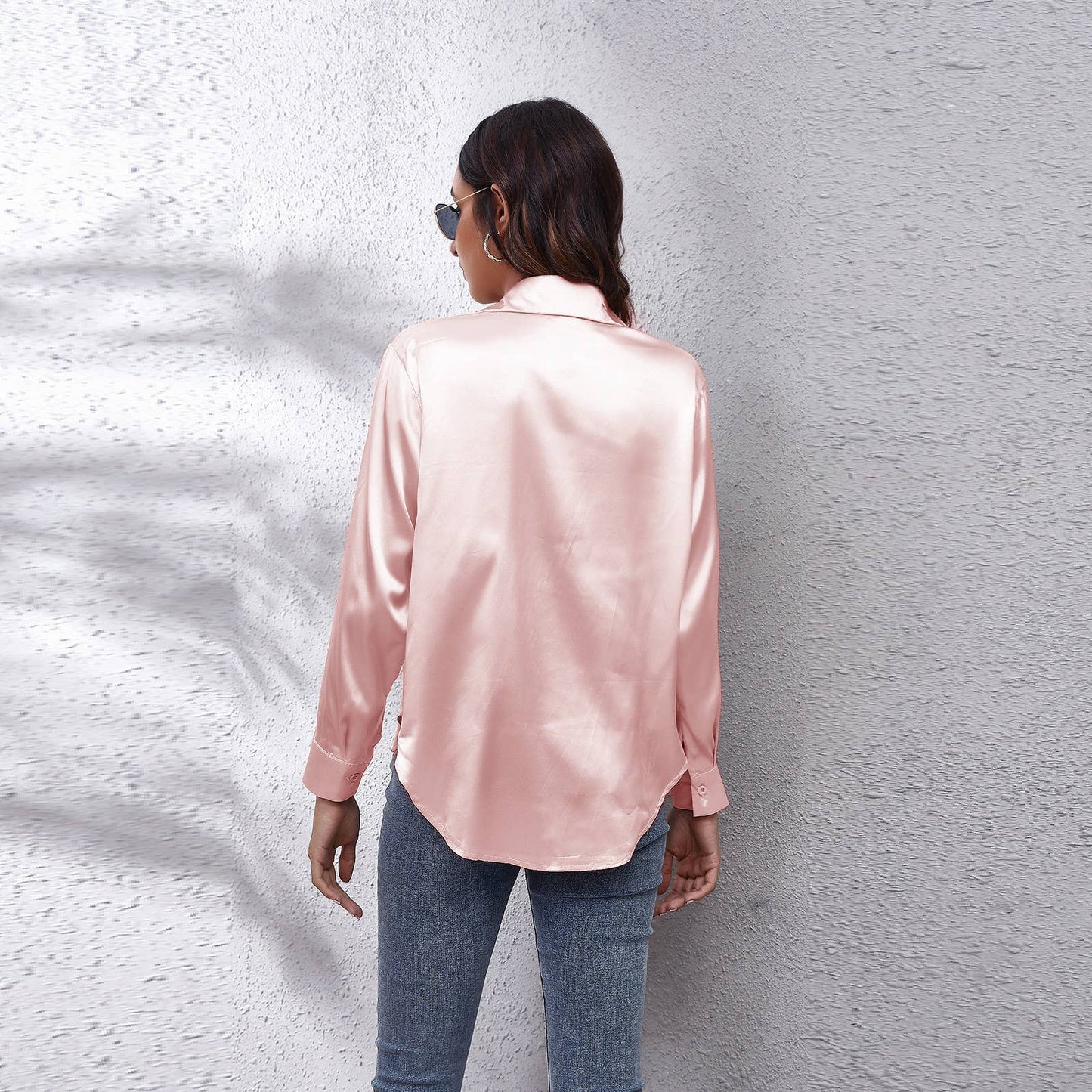 Satin silk long-sleeved shirt