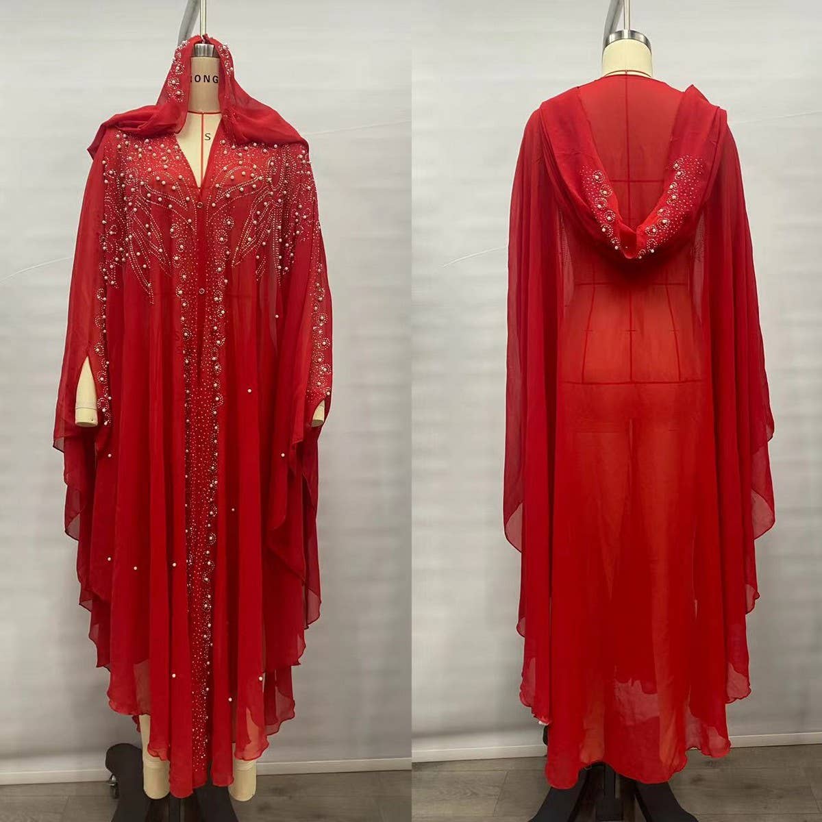 African Beaded Long Robe Muslim Cape Hooded Dress_CWMM6138