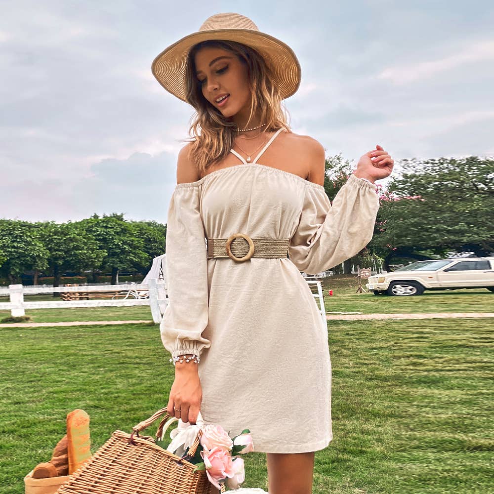 Strapless, strapless, long-sleeved dress