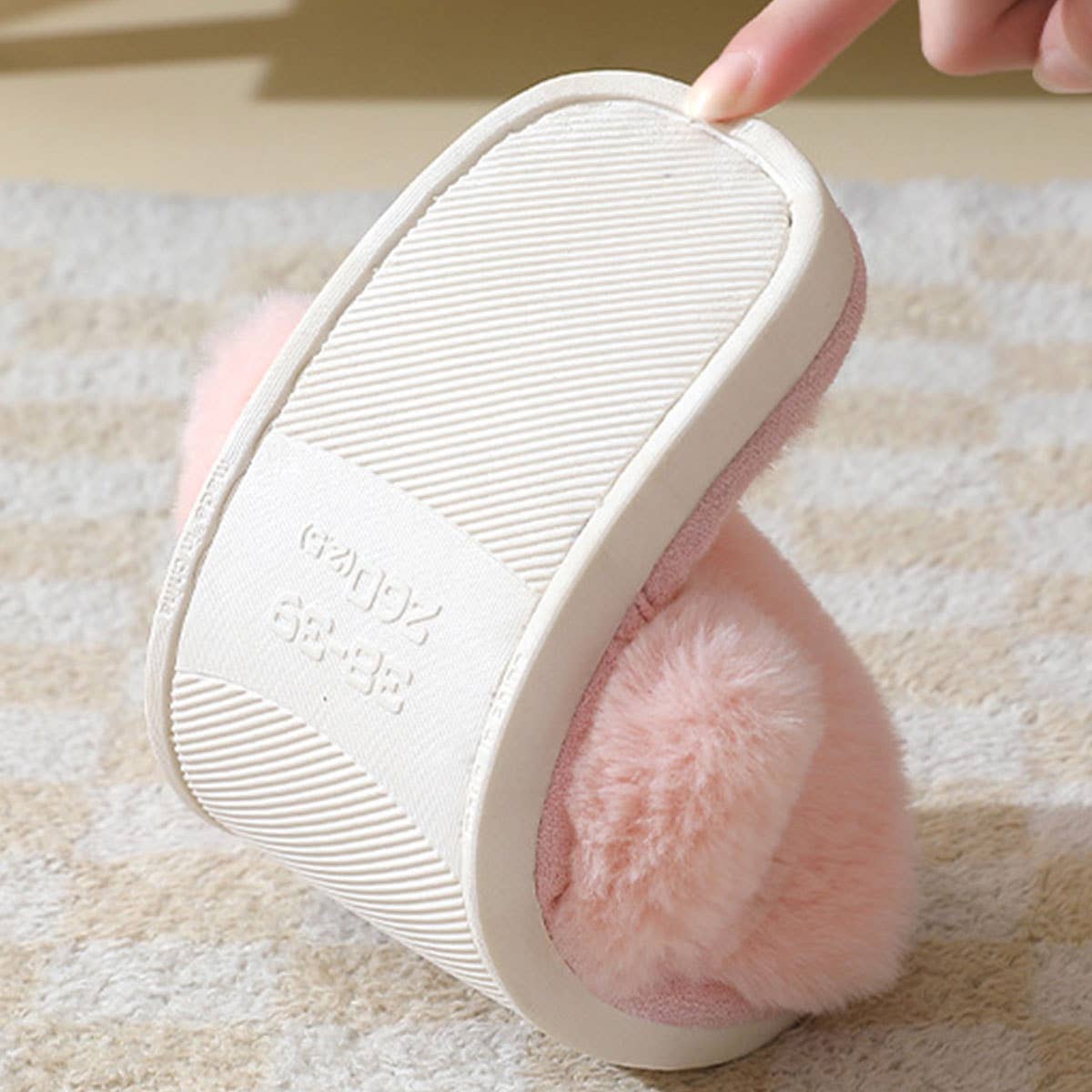 Cross style Faux rabbit fur slippers For Women