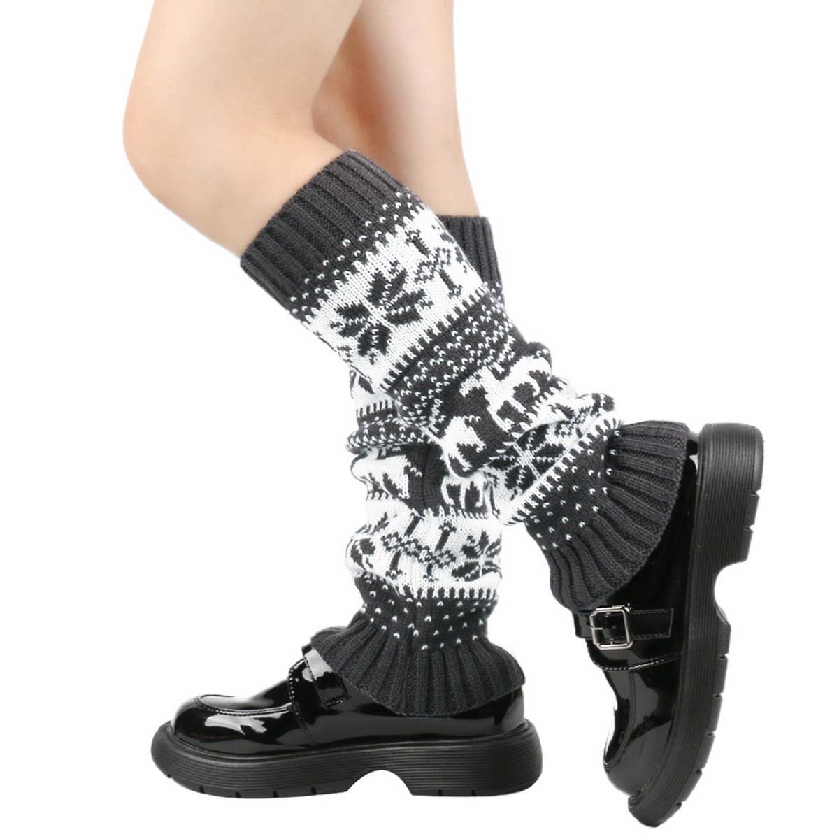 CWMS02677_THICK KNIT CHRISTMAS LEG WARMERS