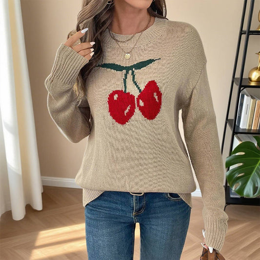 Valentine's Day cherry jacquard knitted sweater