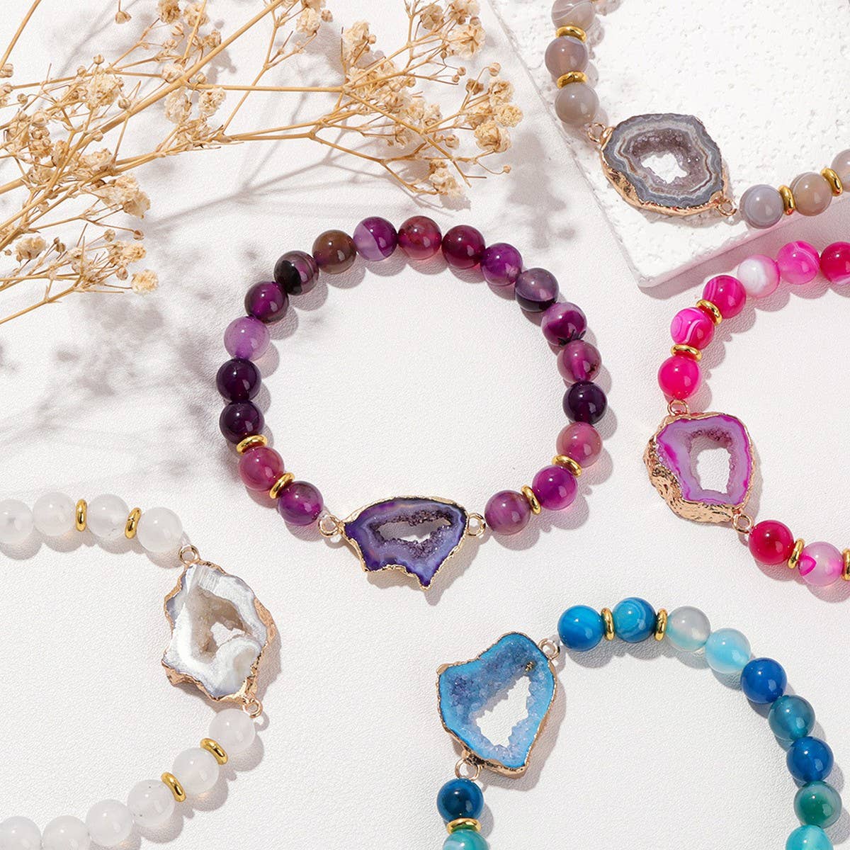 CWAJE4302_NEW FASHION AGATE BEAD COUPLE BRACELET