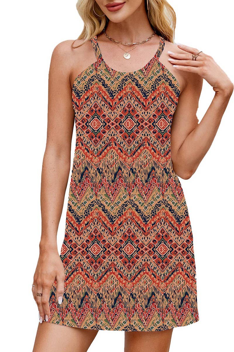 CWDSD7311_CASUAL PRINTED SLEEVELESS TANK TOP DRESS
