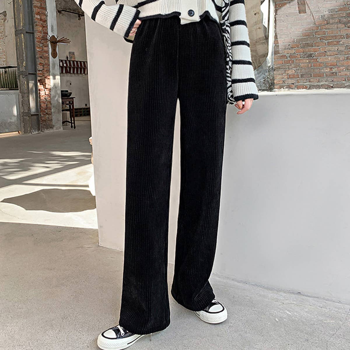 FLOOR-LENGTH HIGH WAISTED WIDE LEG STRAIGHT PANTS