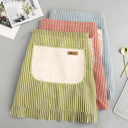 Stripe Half-length linen cooking Apron with pockets_CWMM2033