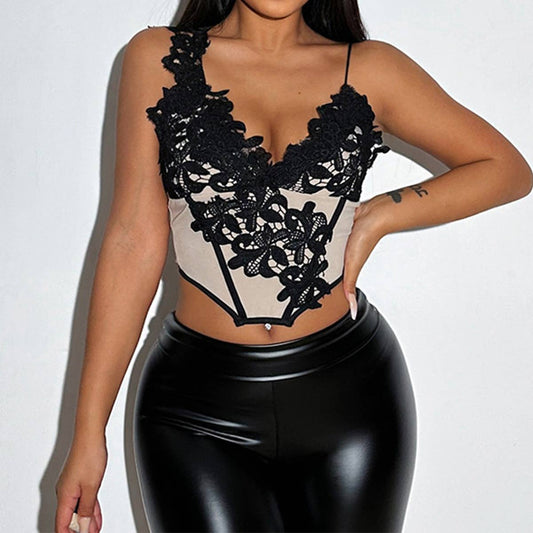 Sexy temperament slim lace irregular tunic top